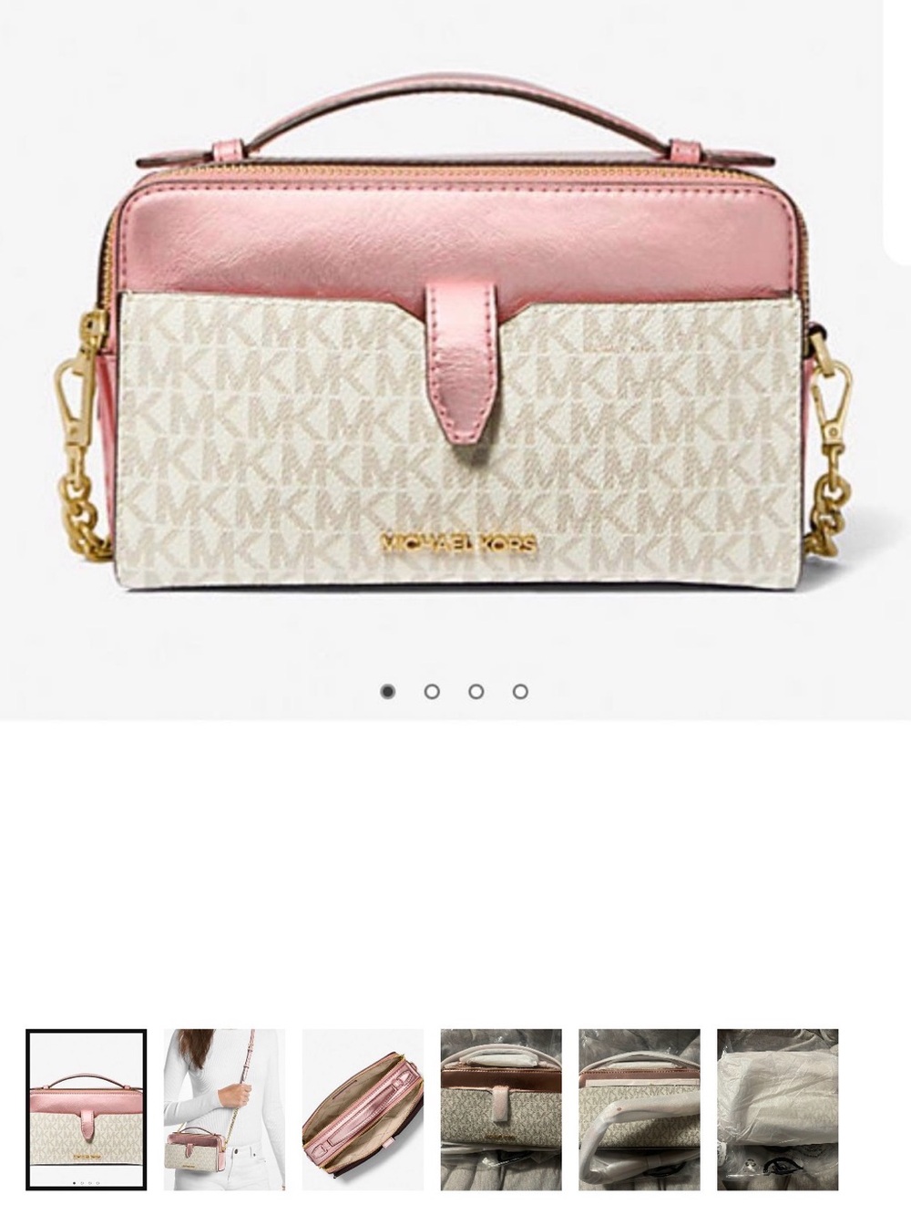 Michael Kors Pink and Vanilla Logo Crossbody Wallet